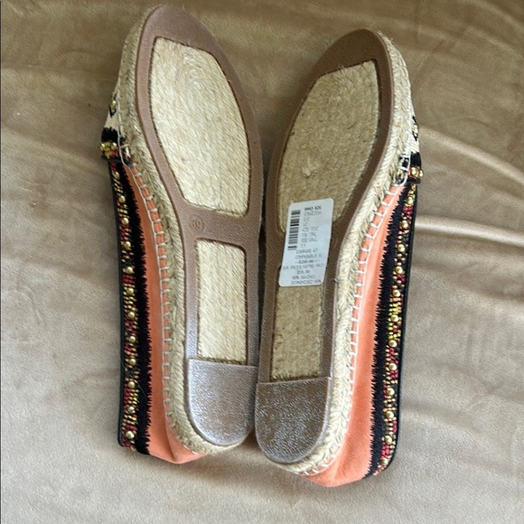 Orange & Cream Espadrilles with Geometric Trim - Picture 2 of 6